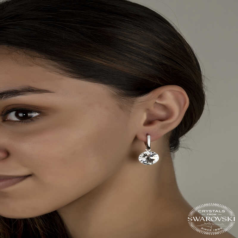 Swarovski Crystal Dangle Earrings - Sterling Silver Faceted Asymmetrical