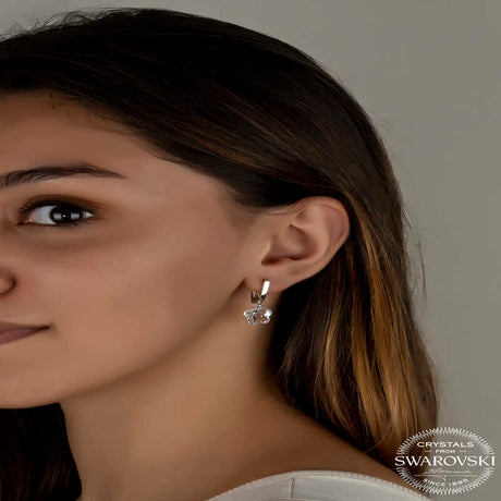 Swarovski Crystal Dangle Earrings - Sterling Silver Flower & Drop