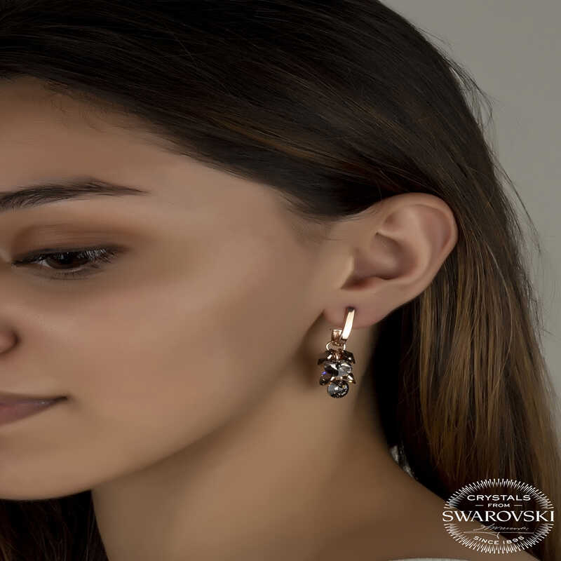 Dangle Earrings - Rose Gold-Tone Swarovski Crystal Cluster