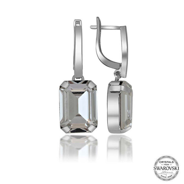 Dangle Earrings - Sterling Silver Elegant Baguette Swarovski Crystal
