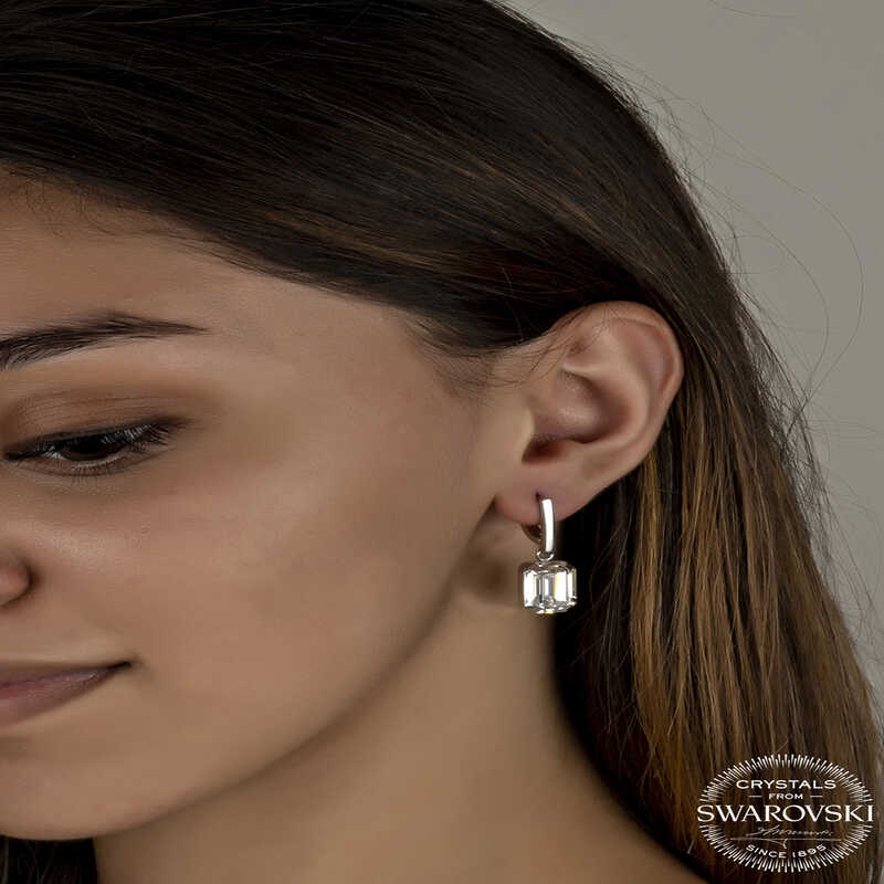 Dangle Earrings - Sterling Silver Elegant Baguette Swarovski Crystal