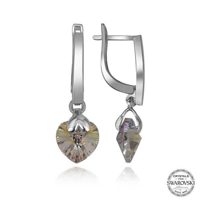 Sterling Silver Swarovski Crystal Heart & Drop Dangle Earrings