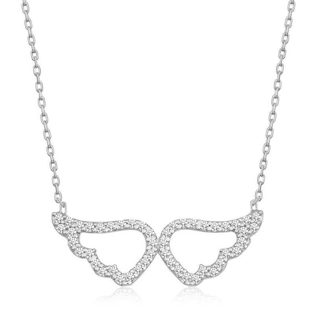 Necklace - Sterling Silver Sparkling Angel Wing Pendant