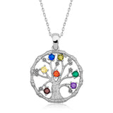 Sterling Silver Tree of Life Necklace - Colorful Gemstone Pendant