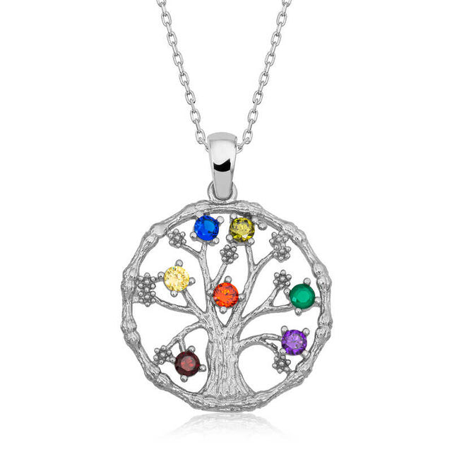 Sterling Silver Tree of Life Necklace - Colorful Gemstone Pendant
