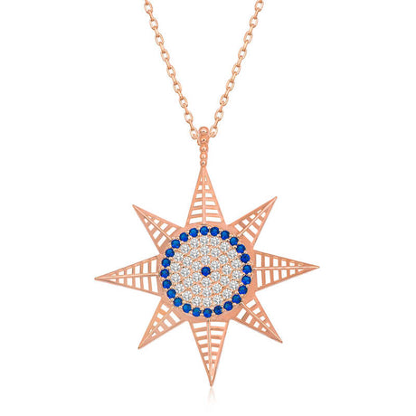 Rose Gold Tone Evil Eye Star Necklace - Dazzling Zirconia