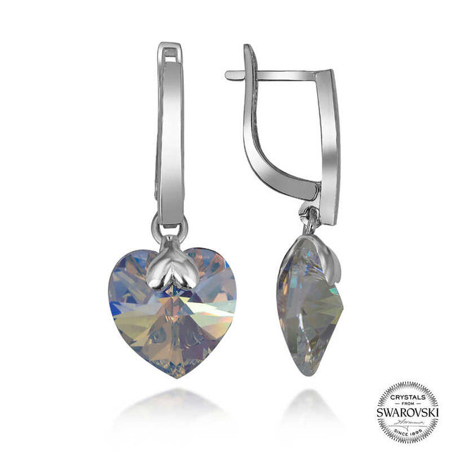 Dangle Earrings - Sterling Silver Iridescent Swarovski Heart Crystal