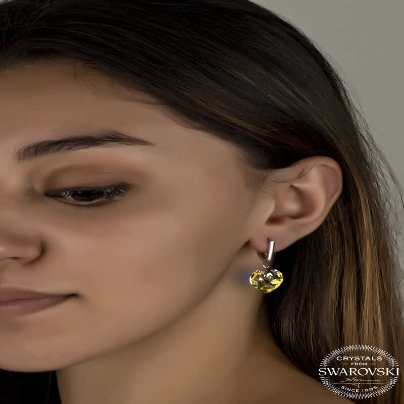 Dangle Earrings - Sterling Silver Iridescent Swarovski Heart Crystal