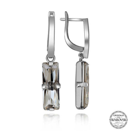 Dangle Earrings - Sterling Silver Baguette Swarovski Crystal