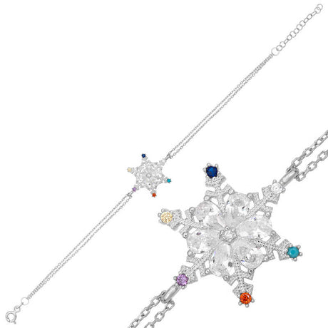 Sterling Silver Snowflake Bracelet - Dainty Colorful Zirconia