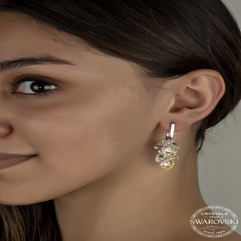 Sterling Silver Swarovski Crystal Heart Cluster Dangling Earrings