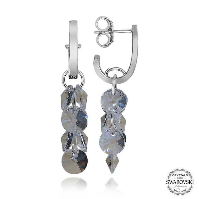 Swarovski Crystal Dangle Earrings - Sterling Silver Cluster Design