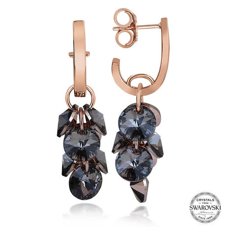 Drop Earrings - Rose Gold Plated Swarovski Crystal Cluster Dangle