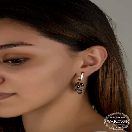 Drop Earrings - Rose Gold Plated Swarovski Crystal Cluster Dangle