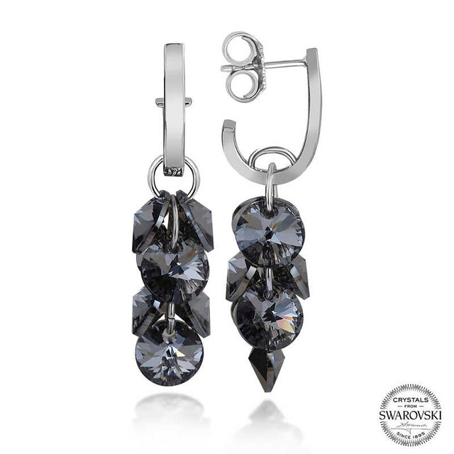 Dangle Earrings - Silver-Tone Swarovski Crystal Cluster Drop