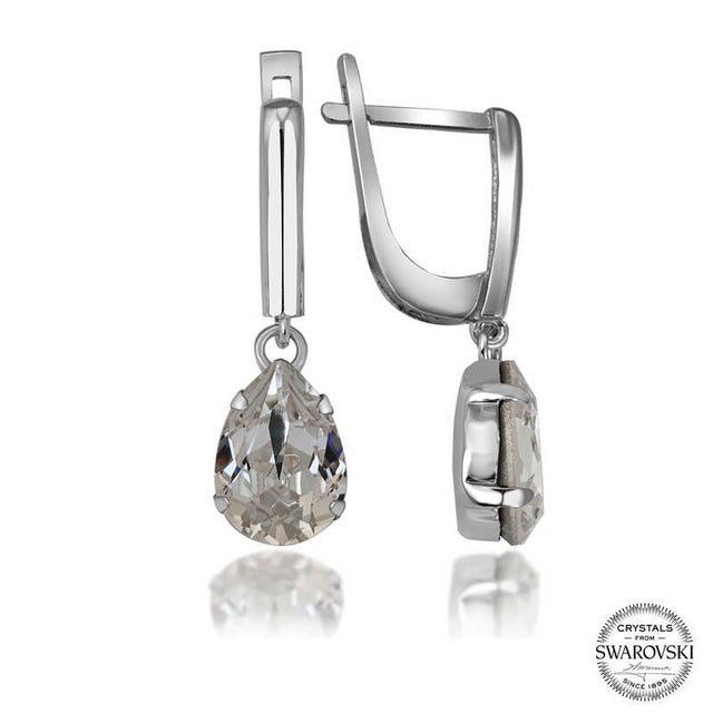 Drop Earrings - Sterling Silver Swarovski Teardrop Dangle