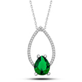 Necklace - Sterling Silver Green Pear Cut Zirconia Teardrop Pendant