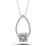 Sterling Silver Teardrop Solitaire Necklace - Pavé CZ Design