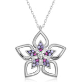 Necklace - Sterling Silver Multi-Color Gemstone Flower Pendant