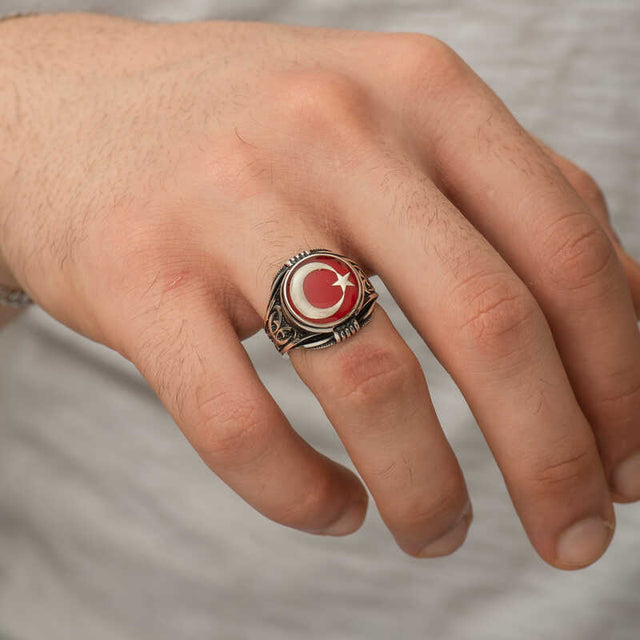 Professional Sterling Silver Turkish Flag Men's Ring