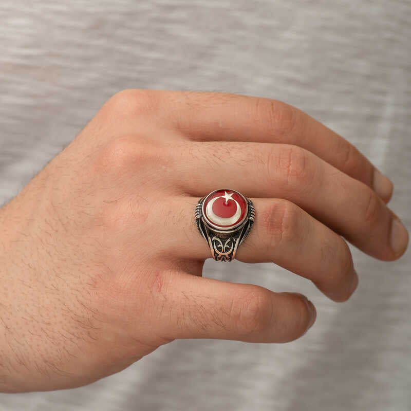 Professional Sterling Silver Turkish Flag Men's Ring