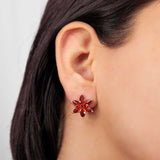 Rose Gold Plated Sterling Silver Red Gemstone Flower Stud Earrings