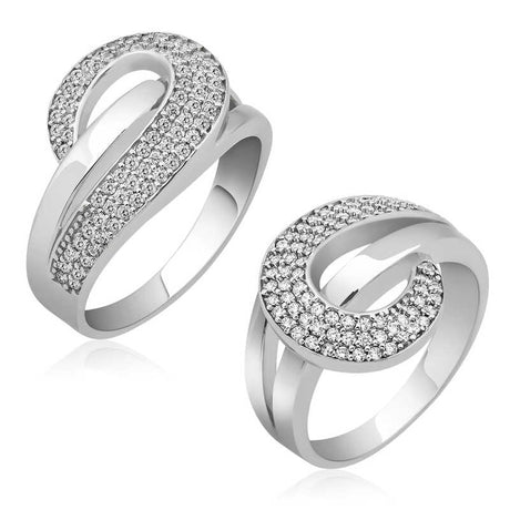 Sterling Silver - Pave Zirconia Curved Knot Statement Ring