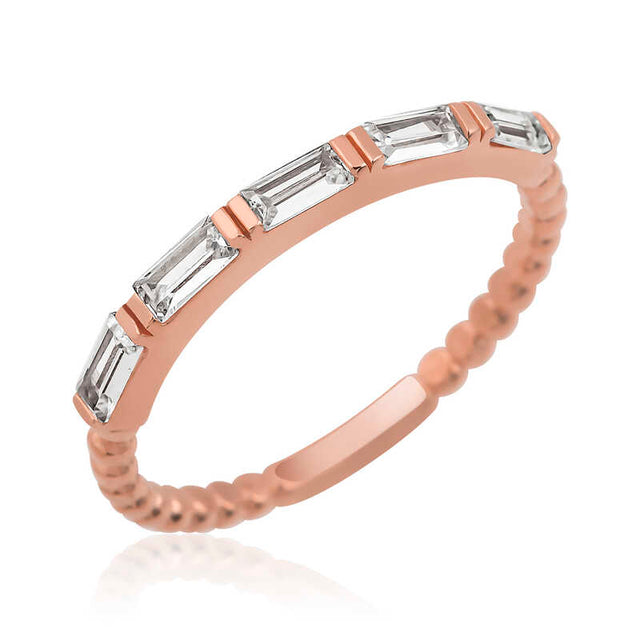 Rose Gold-Tone Baguette Half-Eternity Ring - Dainty Stackable Band