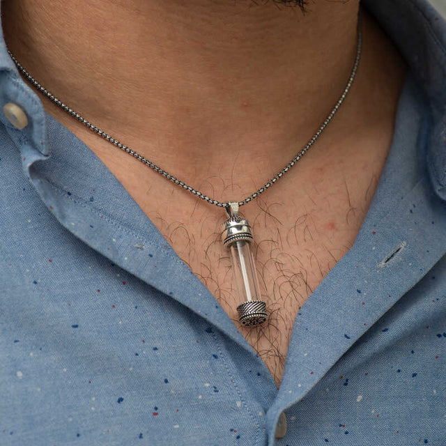 Capsule Pendant Necklace - Sterling Silver & Glass Keepsake Vial