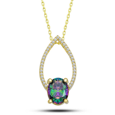 Gold-Tone Teardrop Necklace with Oval Mystic Topaz & Sparkle