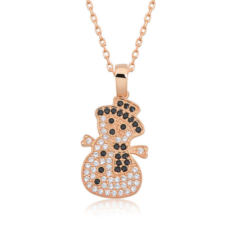 Snowman Necklace - Rose Gold Plated Sterling Silver with Sparkling Zirconia