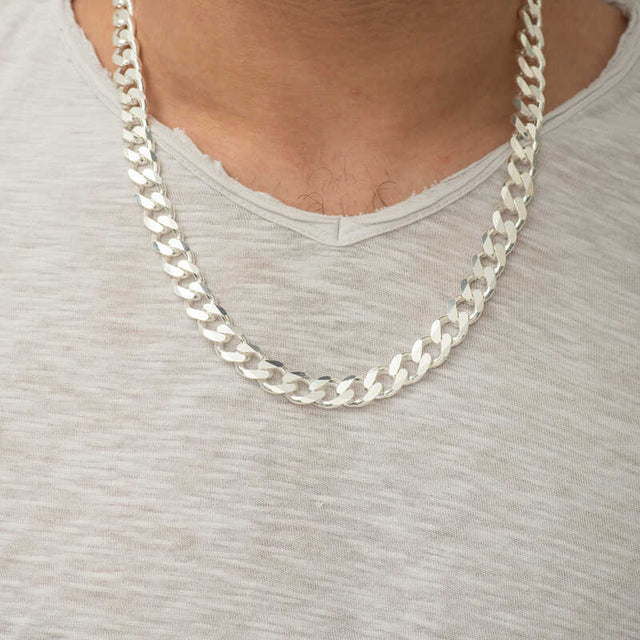 Men's Sterling Silver Curb Chain Necklace - Polished Statement