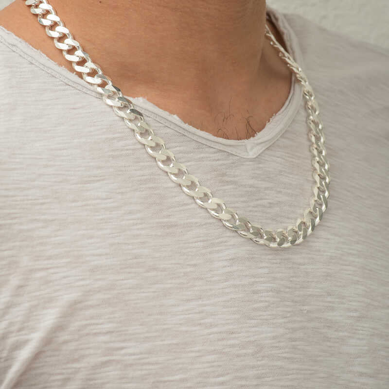 Men's Sterling Silver Curb Chain Necklace - Polished Statement