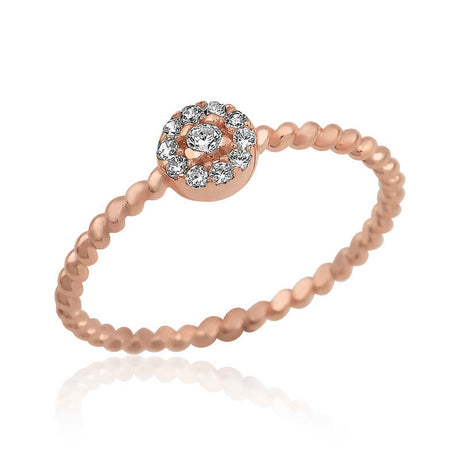Dainty Zircon Halo Ring - Rose Gold Plated Beaded Band