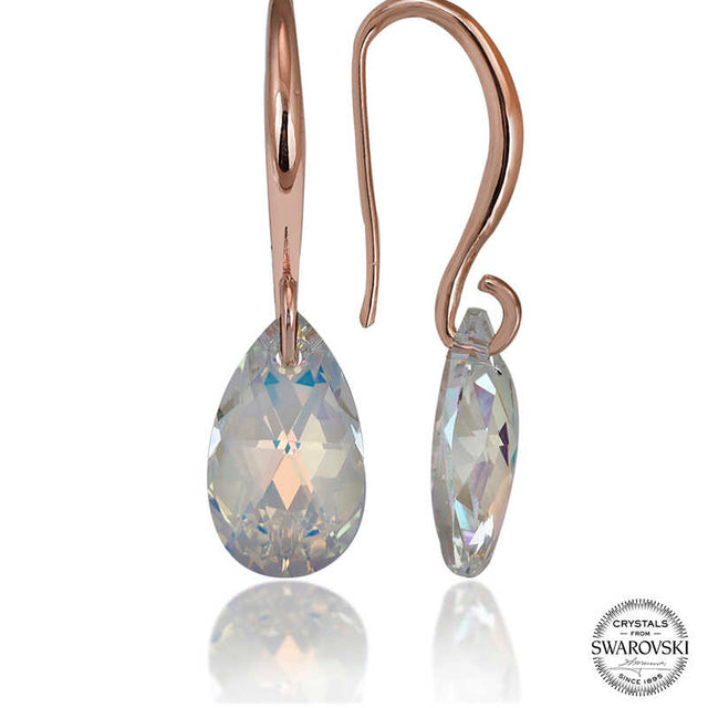 Drop Earrings - Rose Gold Plated Teardrop Swarovski Crystal