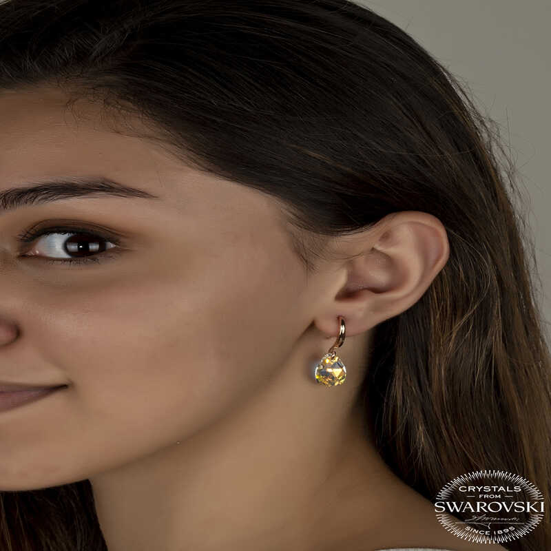 Drop Earrings - Rose Gold Plated Teardrop Swarovski Crystal