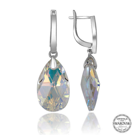 Elegant Sterling Silver Teardrop Swarovski Crystal Dangle Earrings