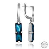 Swarovski Crystal Dangle Earrings - Blue Baguette Silver-Tone
