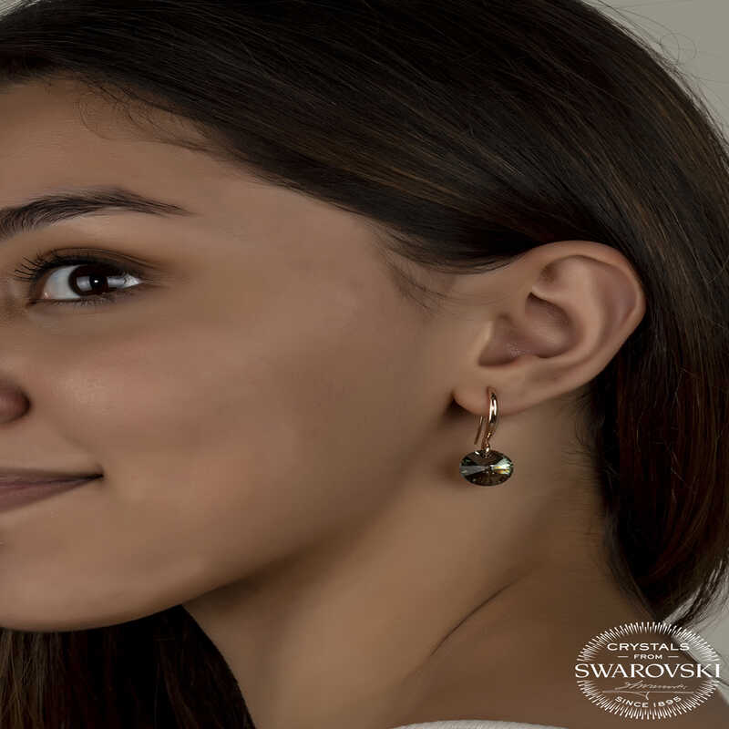 Elegant Dangle Earrings - Rose Gold-Tone Iridescent Swarovski Crystal