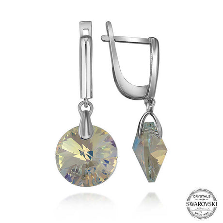 Dangle Earrings - Sterling Silver Iridescent Swarovski Crystal Cut