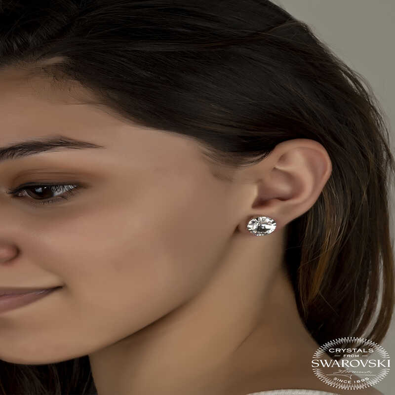 Swarovski Crystal Solitaire Stud Earrings - Sterling Silver