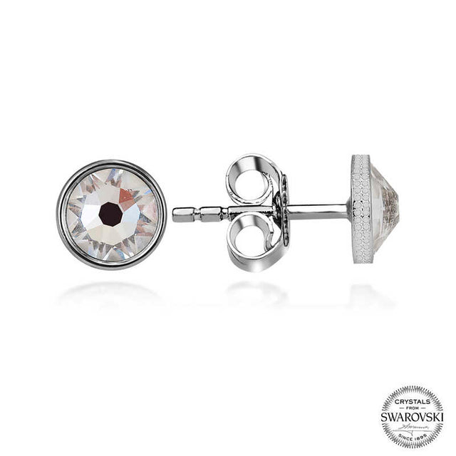 Swarovski Crystal Stud Earrings - Sterling Silver Bezel Set Classic Cut