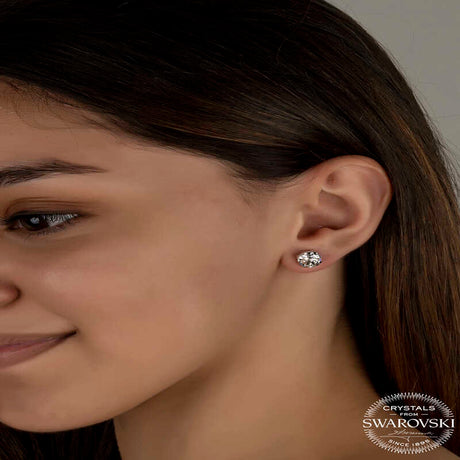 Stud Earrings - Sterling Silver Solitaire Swarovski Crystal