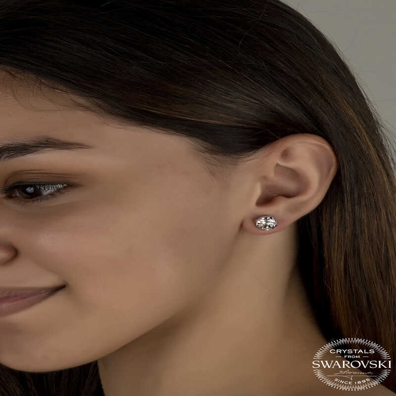 Stud Earrings - Sterling Silver Solitaire Swarovski Crystal
