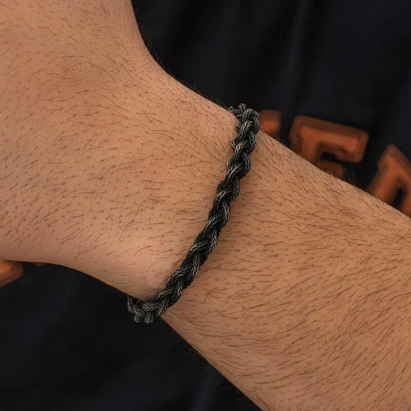 Oxidized Silver Braided Bracelet - Intricate Hand-Woven Design