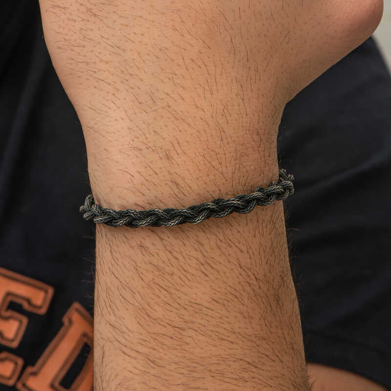 Oxidized Silver Braided Bracelet - Intricate Hand-Woven Design