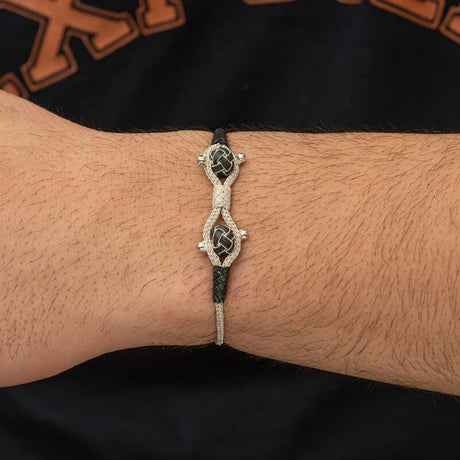 Bracelet - Sterling Silver & Black Kazaziye Knotted Design