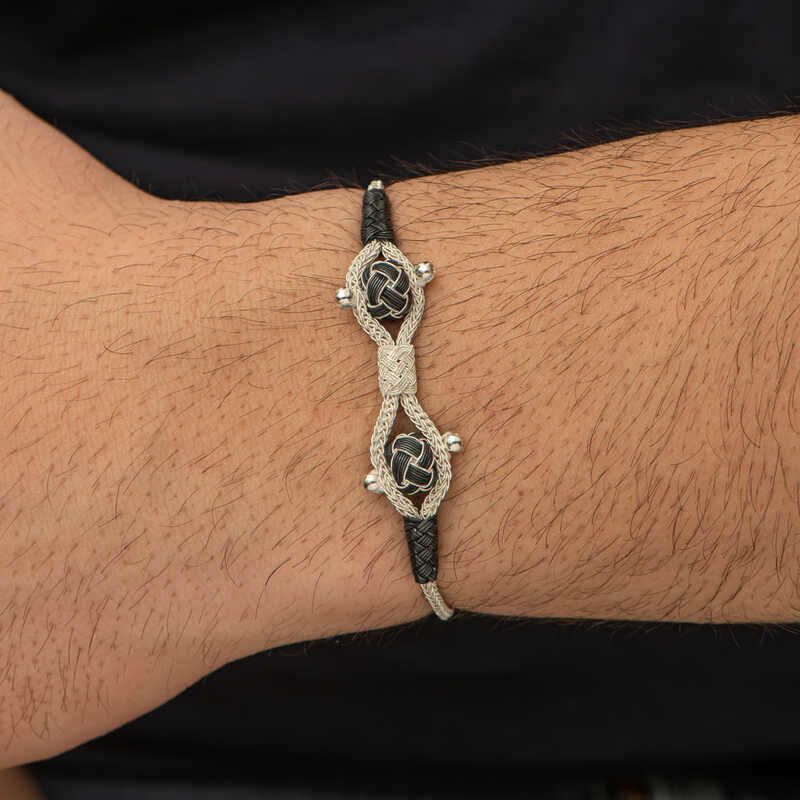 Náramek - stříbro 925 a černý uzlovaný design Kazaziye