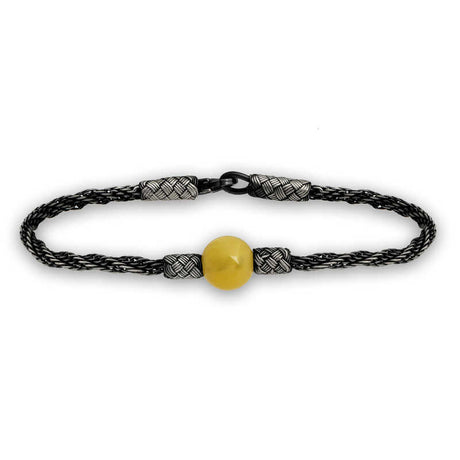 Sterling Silver Kazaziye Braid Bracelet with Natural Amber Bead