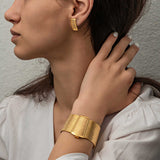 Gold-Plated Woven Mesh Jewelry Set - Statement Bracelet & Earrings